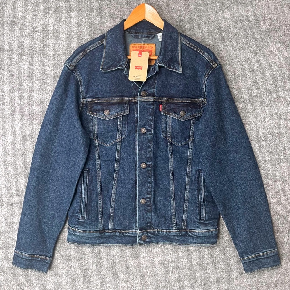 Levis Mens The Trucker Jacket Standard Fit Dark Wash Denim Blue 723340322 Size M - Picture 1 of 11